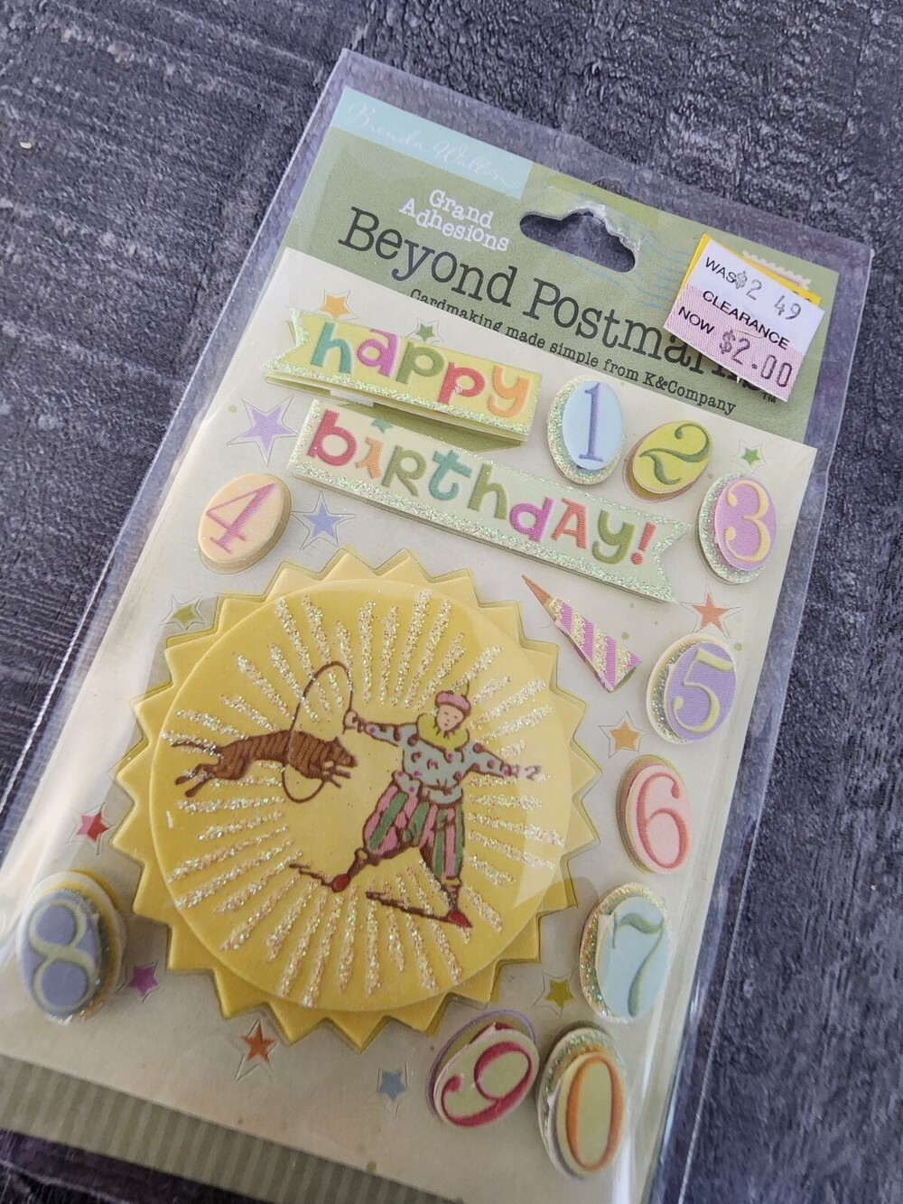 K & Company Grand Adhesions 3D Beyond Postmarks BIRTHDAY Stickers NEW #28
